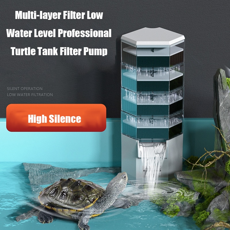Turtle Dedicated Filter Water Submersible Filter for Turtle Tank Aquarium Filtration Low Water Level Filter