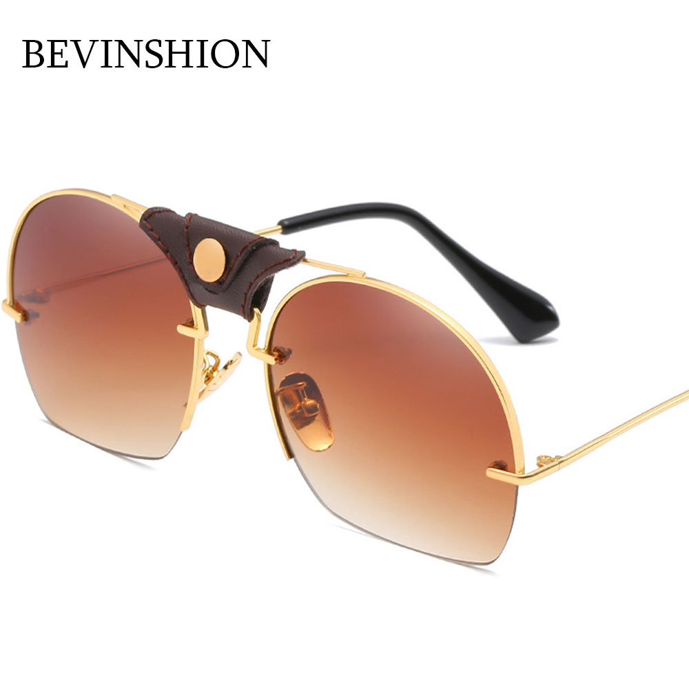 Gafas de sol de de Vintage de corte Semi-sin montura, hombres y mujeres de cuero para Gafas de sol, Gafas de sol con montura metálica, Gafas de sol masculinas Retro