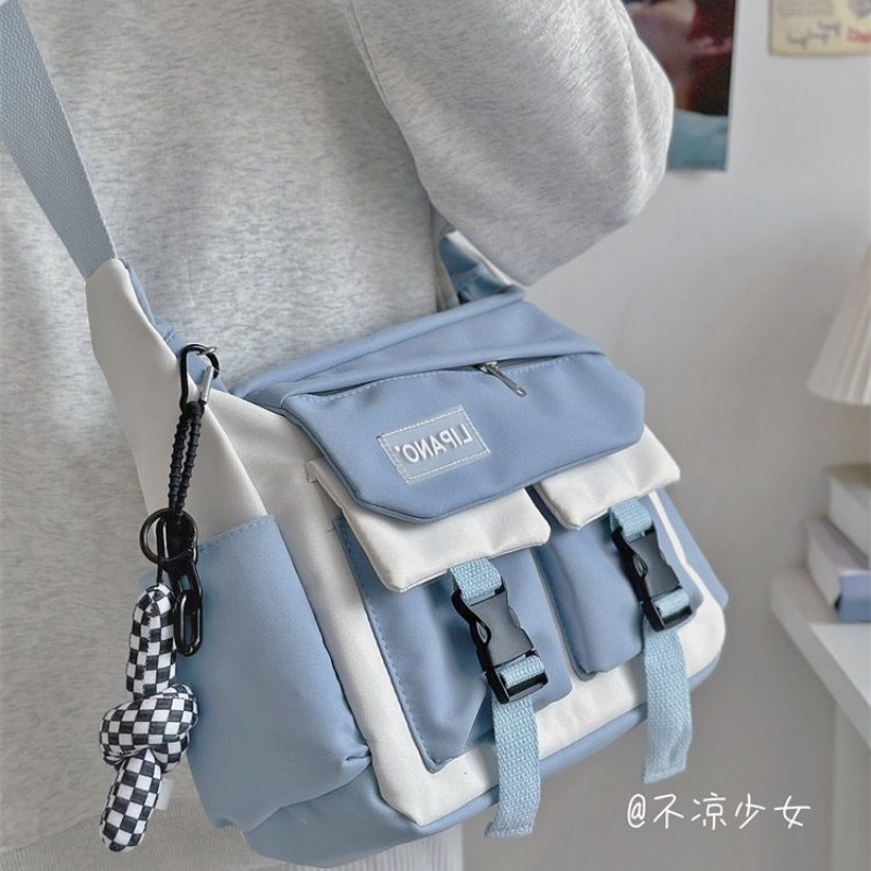 Collage-bolsas escolares para estudiantes para mujeres y hombres, bolsos cruzados de nailon con múltiples bolsillos, Bolso de mensajero para libros, verano