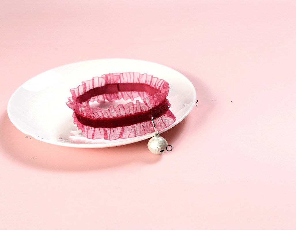 Pet Collar Velvet Lace Stretch Adjustable Pet Bell Collar Cat Dog Collar Necklace Dog