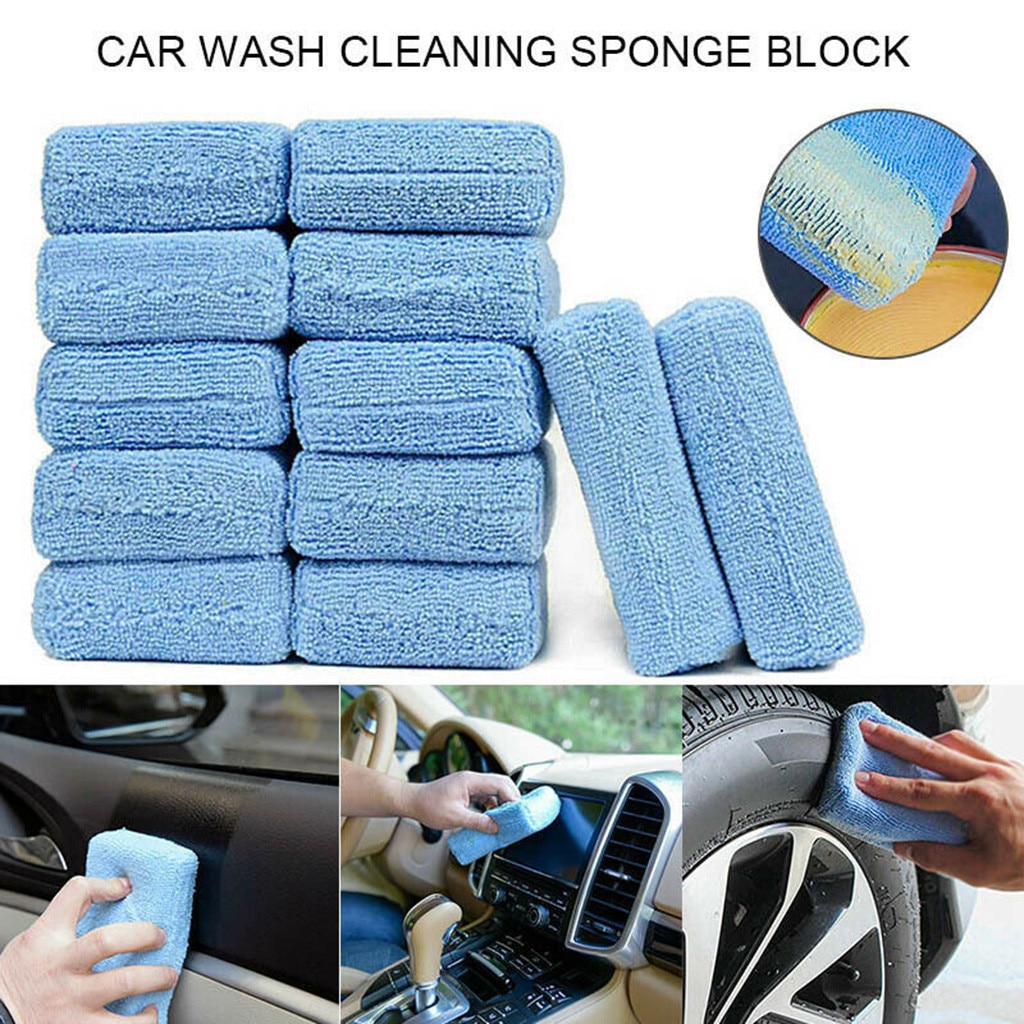 12 stuks Microfiber Auto Wassen Cleaning Waxen Polijsten Blok Blauw Premium Spons