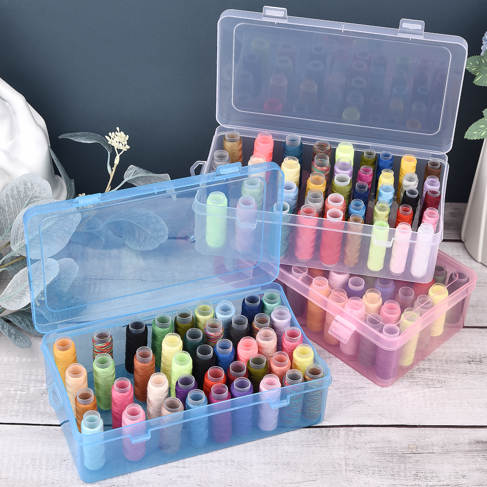 42-Achsen-Nähgarn-Kasten, Spulen, Aufbewahrungskoffer, transparente Nadelspule, 24 Gitter, Organizer, Haushalt, DIY, Nähzubehör