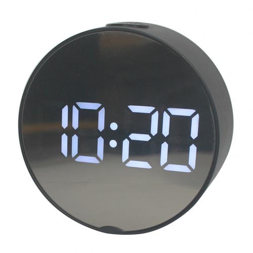 Smart Digitale Wekker Led Night Kids Slaapkamer Mini Draagbare Ronde Ovale Digitale Display Wekker Nachtlampje Make-Up Spiegel: Black White Round