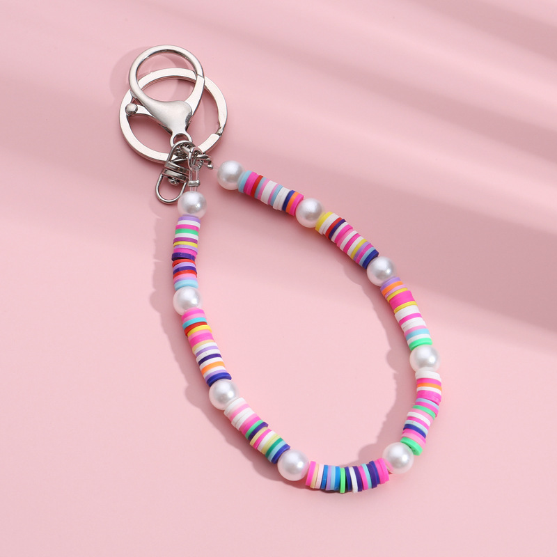 LLavero de perlas de cerámica suave para coche, cadena colgante con costuras de Color a la , K5015