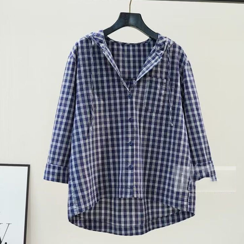 Spring Summer Women's Casual Loose Office Blouse plus Size 4XL Hooded Top Female Workwear Casual Shirt Lady Style KE8053: 4XL / Khaki