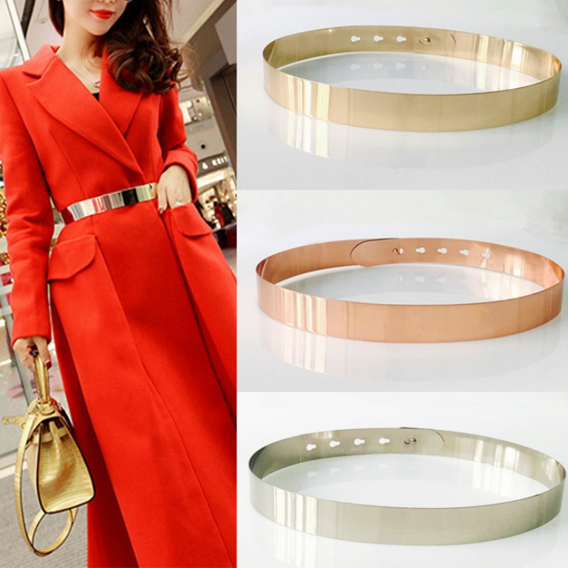 Frauen Einstellbare Metall Taille Gürtel Bling Gold Silber Farbe Platte Jahrgang Dame Einfache Gürtel Spiegel Bund