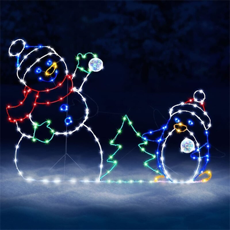 Christmas Decorations Animated Snowman Snowball Fight Active Light Frame Sign Celebration Yard Art Atmosphere Lights