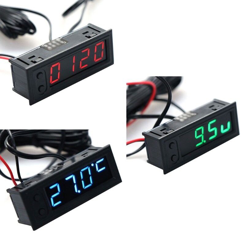 Diy Klok Auto Temperatuur Batterij Voltage Monitor Voltmeter Dc 12V 3 Kleuren