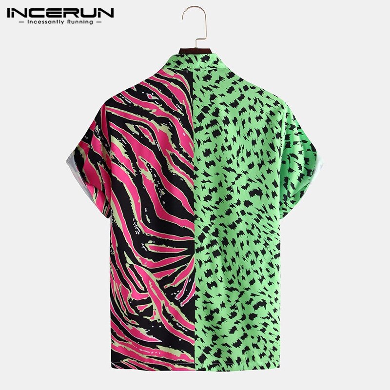 Sommer mænd skjorte print patchwork kortærmet revers stilfuld personlighed strand mænd hawaiiansk skjorter streetwear camisa incerun