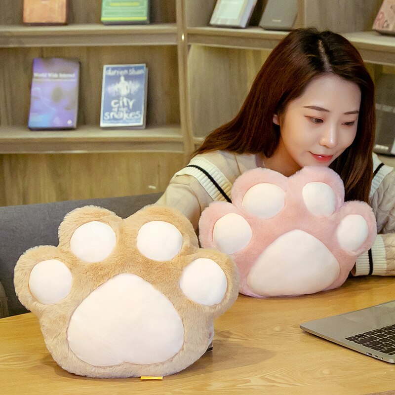 35*26cm Cute Cat Paw Warm Hands Pillow With Holes Colorful White Pink Grey Brown Animal Paw Cushion For Winter Christmas