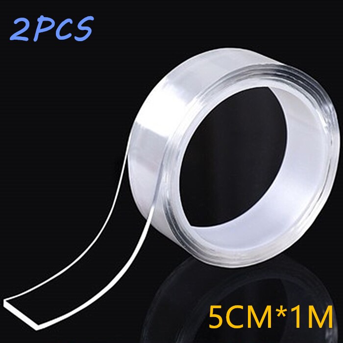 Ruban adhésif Double face réutilisable, 1/3/5M, sans Trace, étanche, multifonction, nettoyable: 1M 5cm 2PCS