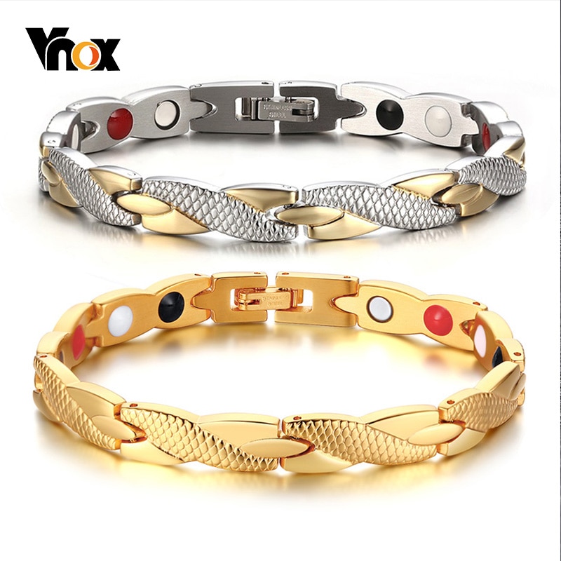 Vnox ton or femmes Bracelets équilibre énergétique thérapie Bracelet acier inoxydable lien avec aimant puissance pierres