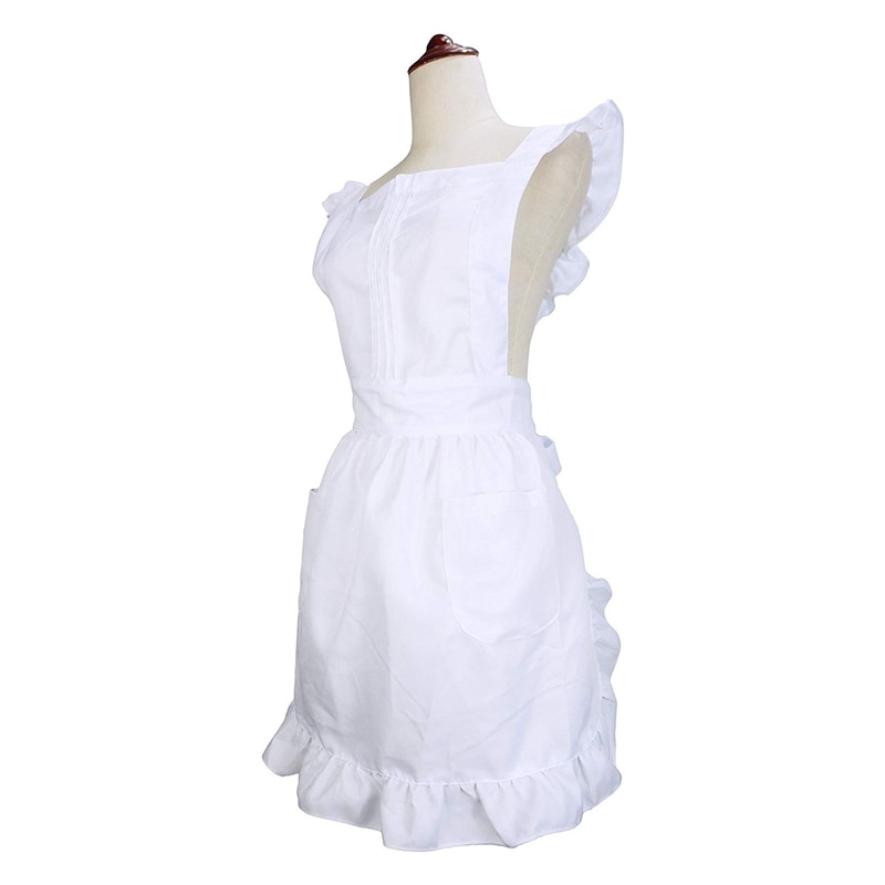 Petite Maid Ruffle Retro Apron Kitchen Cooking Cleaning Fancy Dress Cosplay Costume (White)