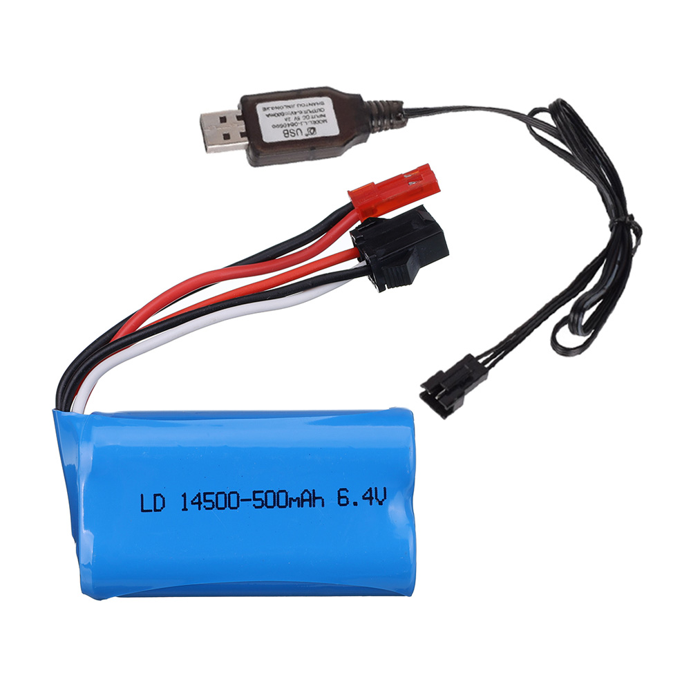 Batería de iones de litio de 6,4 v, 500mAh, con cargador USB, para Wltoys 18401, 18402, vehículo RC, 6,4 v, 14500, para juguetes, coches y barcos a control remoto: YELLOW