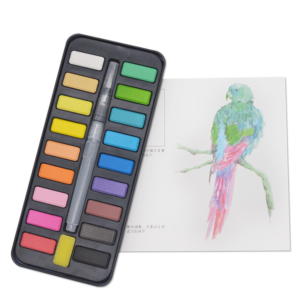 Superior Solid Watercolor Paint Set 12/18/24 Colors Foldable Travel Painting Pigment With Water Brush Pen Students Art Supplies