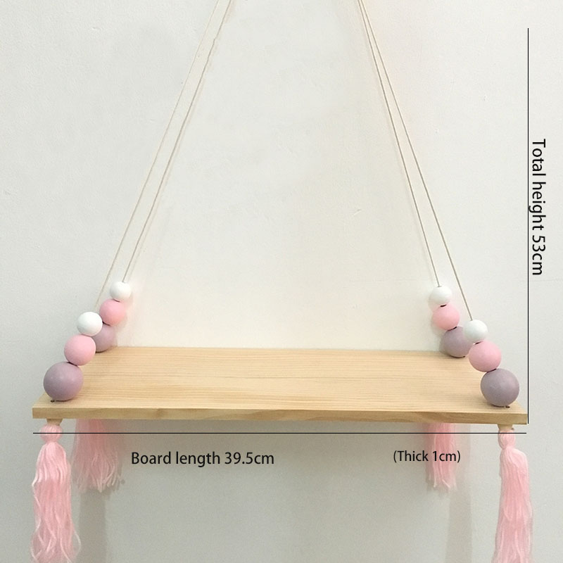 Scandinavische stijl houten kralen kwastjes opbergrek muur touw hangende plank voor decoratie van slaapkamer woonkamer display stand