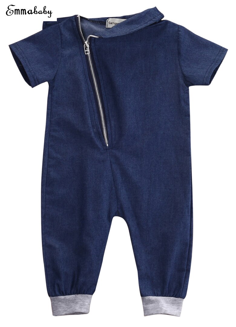 Emmababy Denim Pasgeboren Peuter Baby Boy Lange Mouwen Ritsen Romper Jumpsuit Speelpakje Outfits Kleding