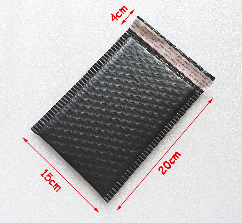Lote de 25 unidades de sobres de 15x20 + 4cm de poliéster negro, bolsa de correo acolchada, autosellante