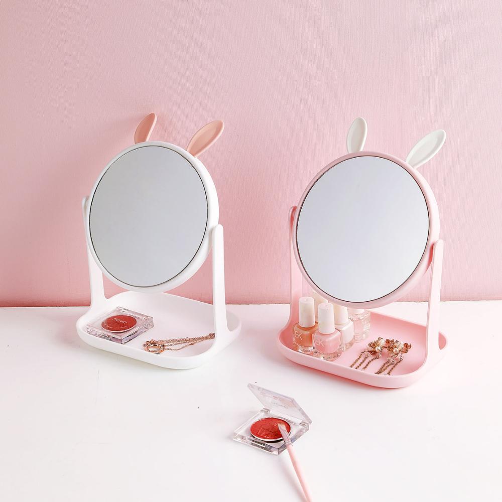 1PC Makeup Mirrors Desktop Vanity Mirror Home 360 Degree Rotation Princess Mirror With Storage Tray