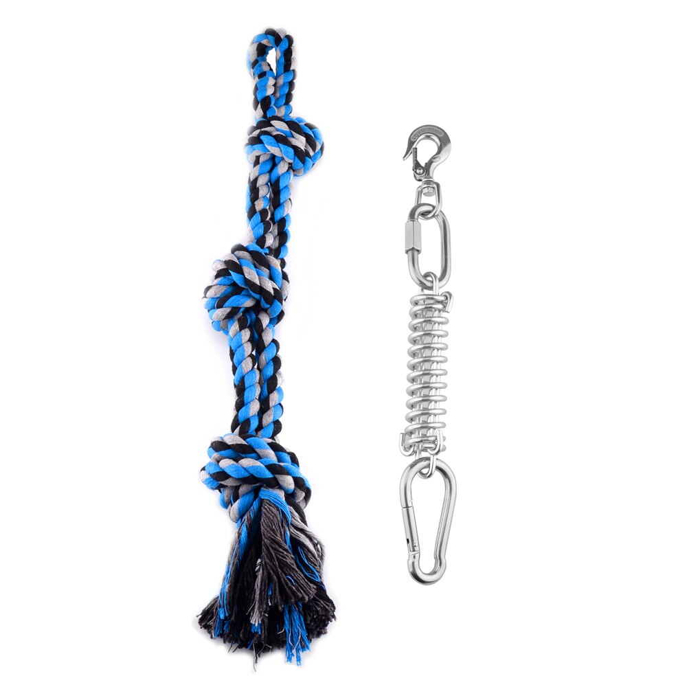 Durable Pet Dog Toys Stainless Steel Spring Pole Puppy Rope Toys Backyard Outdoor Hanging Exercise Rope Pull Tug Of War Toy