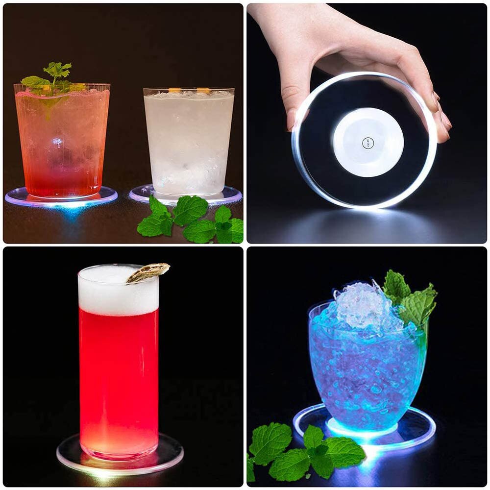 LED Luminous Acrylic Coaster Bar Mat ON/OFF Disposable Drink Coaster for KTV Beer Cocktail Party Wedding Bar Christmas: Cool white  3pcs