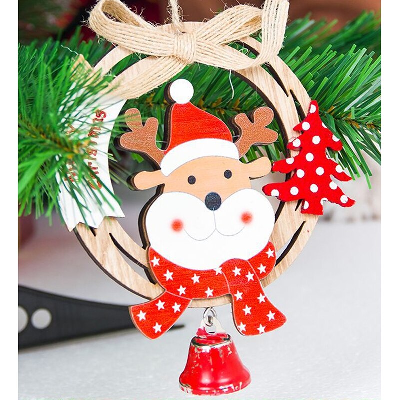 Colorful Christmas Open Bells Pendants Jingle Iron Beads Xmas Decor Wooden Pendant Christmas Closet Decoration