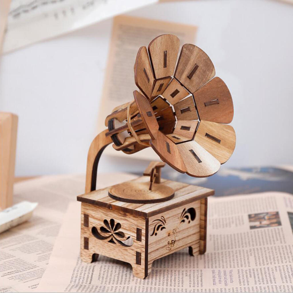 Cajas de música creativas, fonógrafo de madera Retro, caja Musical, de cumpleaños para niños