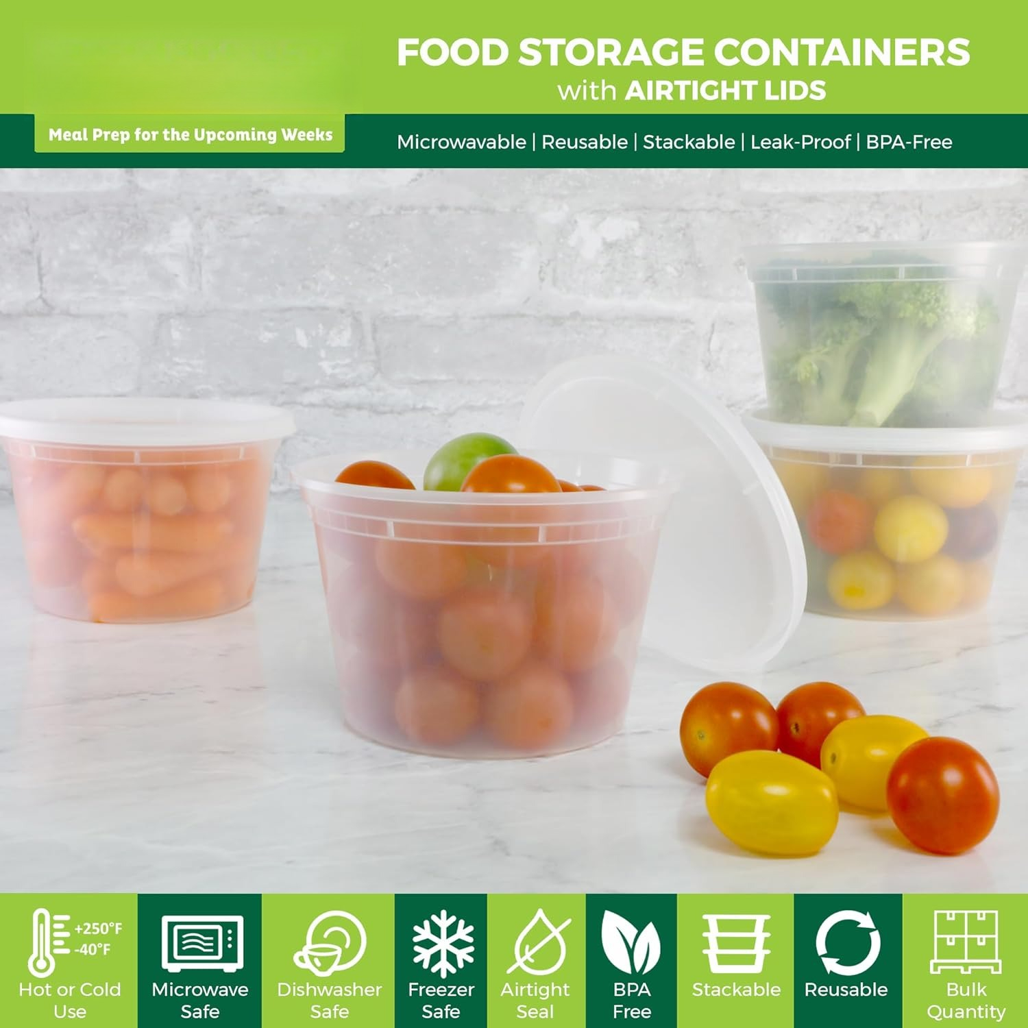 Freshware Food Storage Containers Plastic Deli Containers with Lids Soup Meal Prep Containers BPA Free Stackable Leakproof