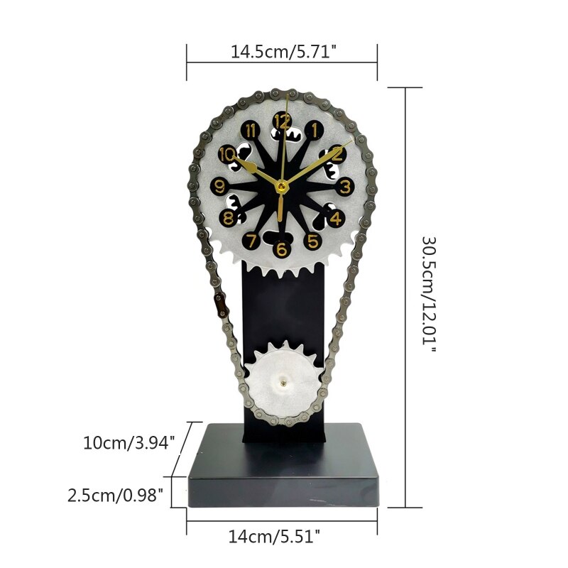 Vintage Desk Clock Antique Gear Iron Timing Chain Shaped Battery Operated Tabletop Clock Rustic Farmhouse Living Room