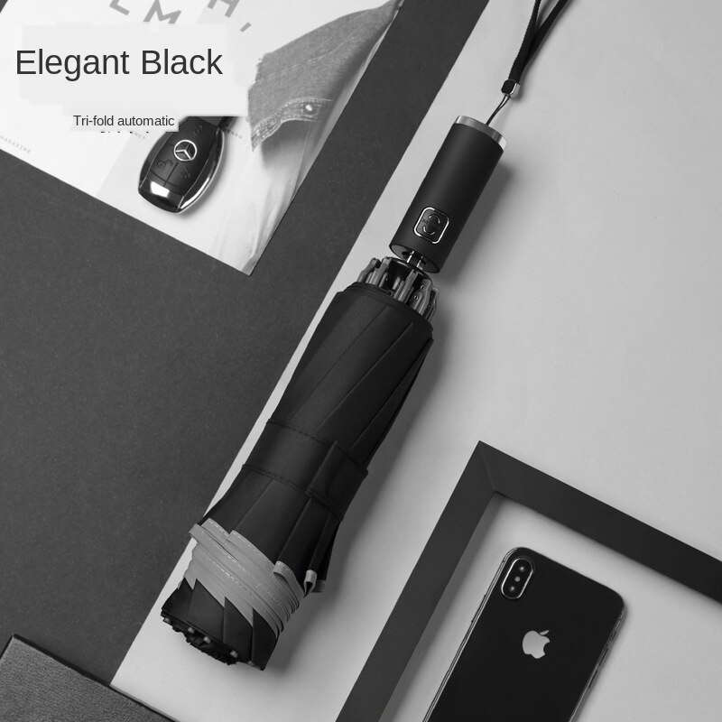 Reflective Automatic Inverted umbrella Car folding reverse umbrella Men women Three-fold business reverse umbrella 5 colors: Black