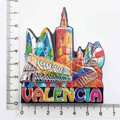 Réfrigérateur aimants Souvenirs en espagne | Réfrigérateur barcelone Madrid majorque valence séville Corvador Flamingo Girona bâtiment célèbre: green