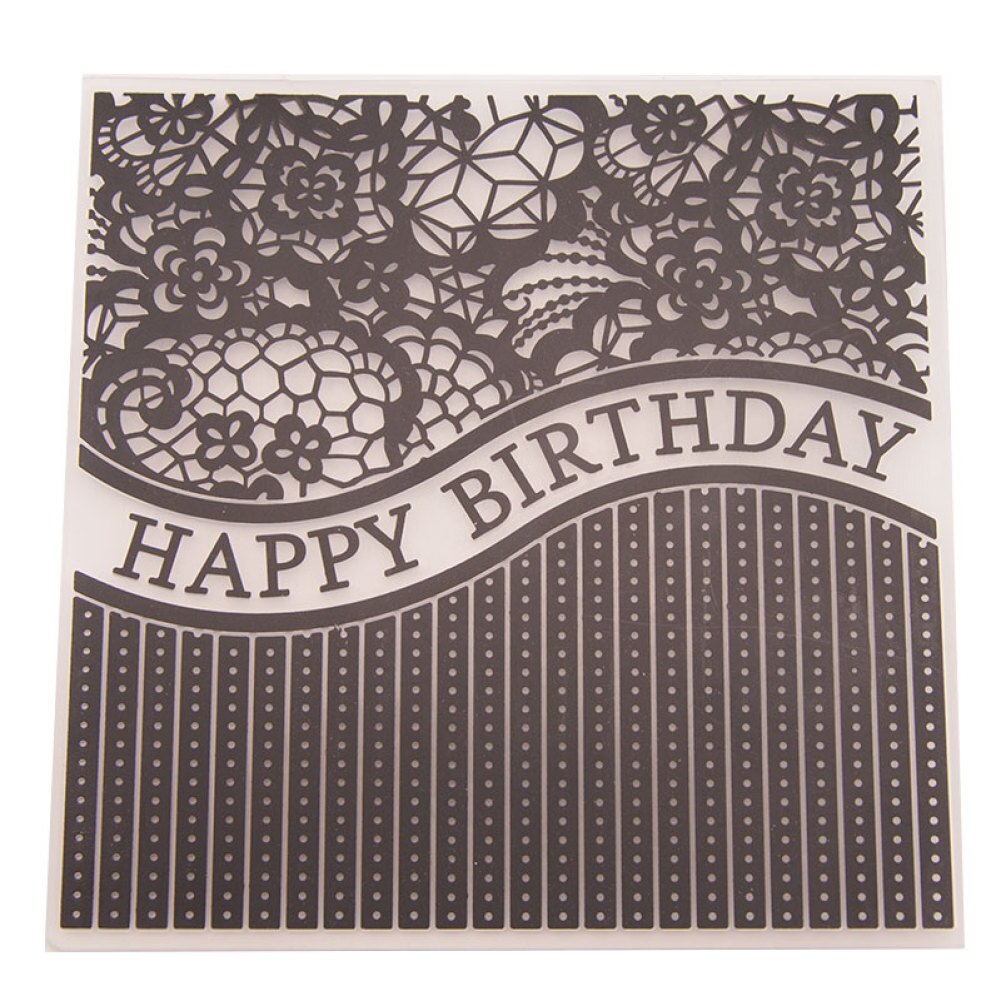 Happy Birthday Words Plastic Embossing Folders Transparent Template Photo Album Flower Decoration Scrapbooking Craft Card DIY
