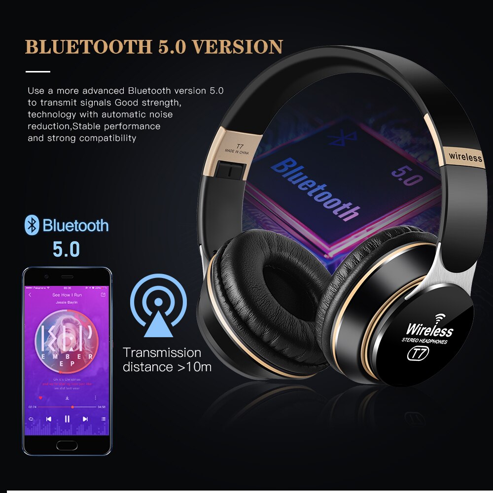 HIFI Stereo Bluetooth Kopfhörer Kopfhörer Musik Bass Headset Unterstützung SD Karte mit Mic für Handy, Mobiltelefon XiaoMi Iphone Sumsamg Tablette