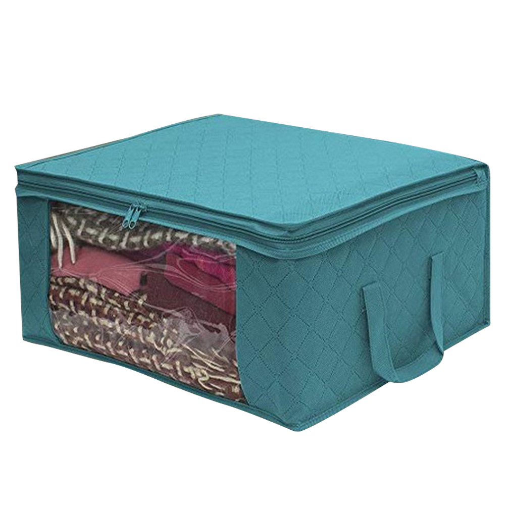 Clothing storage box organizer clothes Storage Bag Clear Window Zipper Non Woven Fabric Clothes Organizer Basket With Handles: black