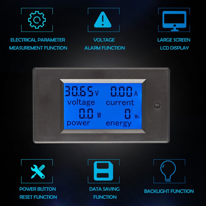 50a 100 a 80-260v dc 6.5-100v lcd digitalt voltmeter amperemeter strøm energi bilspenning strømmåler volt