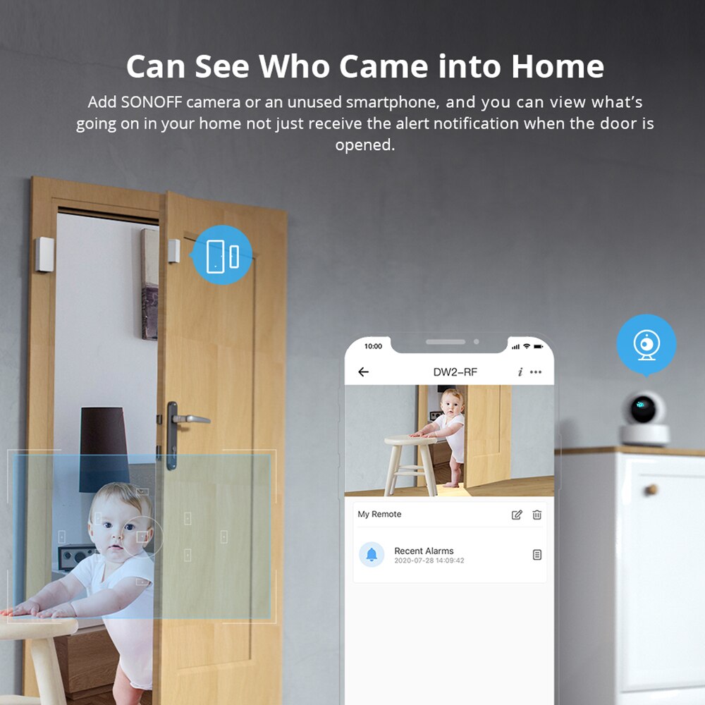 SONOFF DW2-RF 433MHz Wireless Door Window Sensor Works with SONOFF RF Bridge EV1527 Smart Scene Home Secuirty Devices