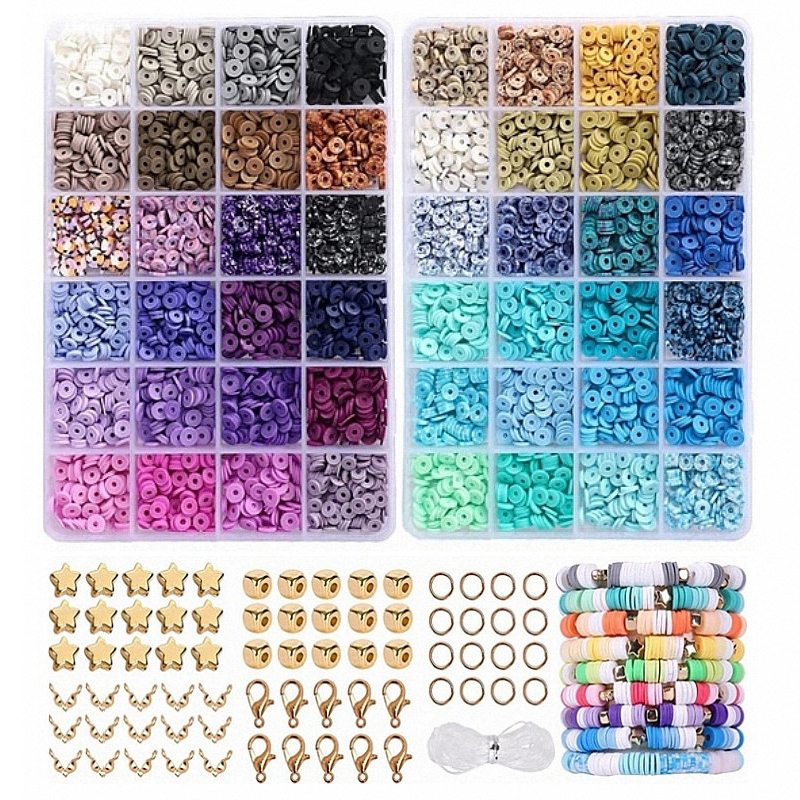 4800 unids/lote 6mm Kit de cuentas de arcilla polimérica redondas planas coloridas Diy para cuentas de arcilla Kit de fabricación de pulseras caja de juego de cuentas: Negro