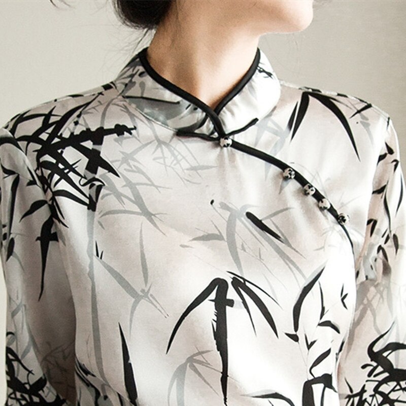 Chemisier en soie de style chinois pour femmes, chemise en soie, rétro, impression de boutons de disque, cheongsam amélioré, printemps et automne, offre spéciale