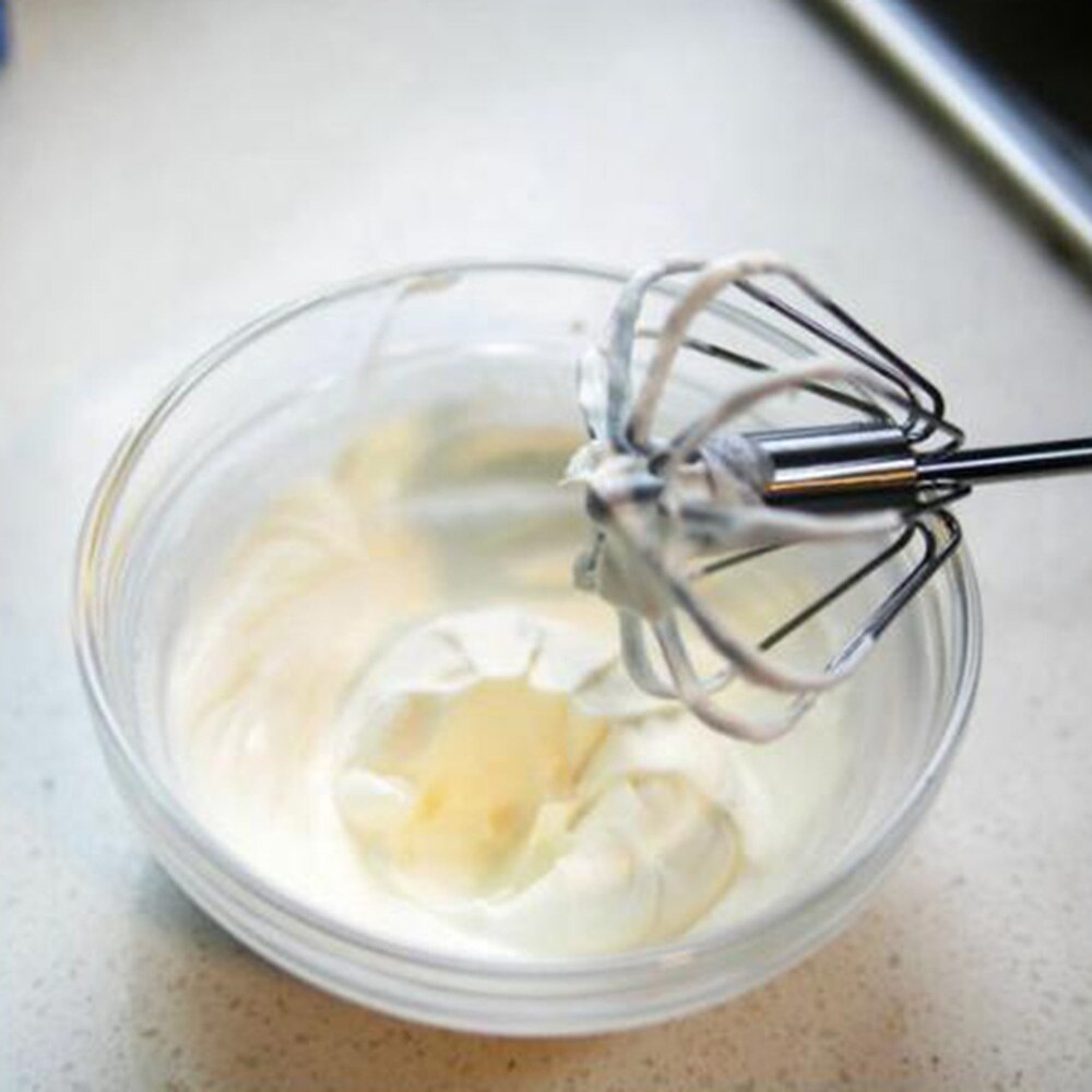 Batidor de huevos para hornear, batidor manual de rotación de plata