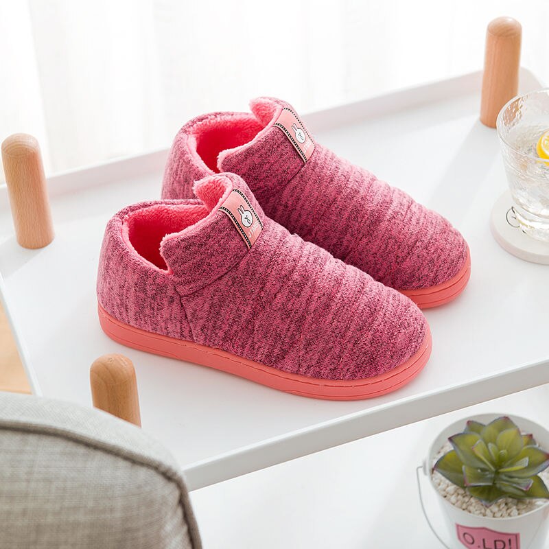 Dame og herre hussko varme hjemmesko bomuld hjemmesko behagelig plys foring slip-on hyggelige hus sko indendørs: Lyserød / 39-40
