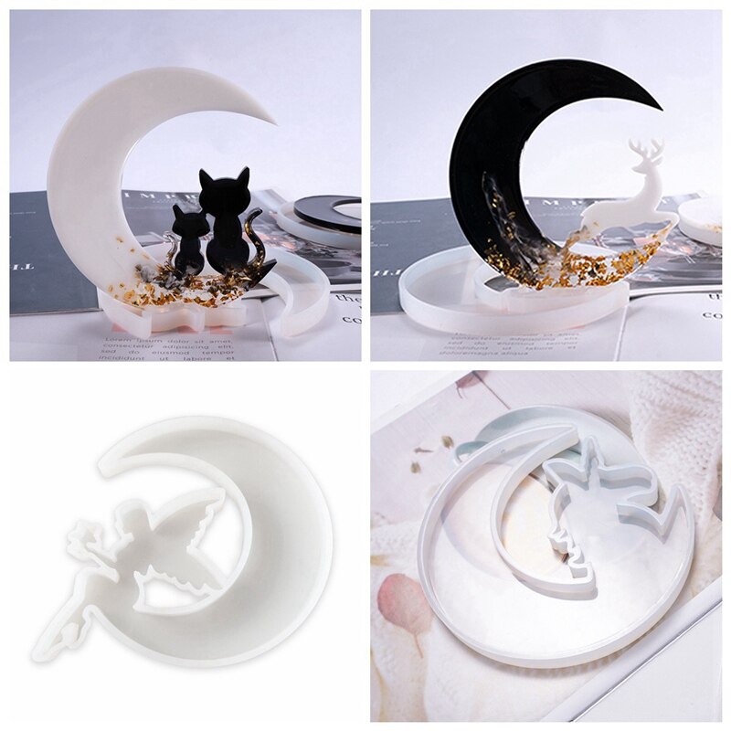 Bricolage cristal époxy miroir cerf chat ange lune Silicone moule bijoux charme moule, utilisé pour bricolage en vrac décoration faisant des bijoux