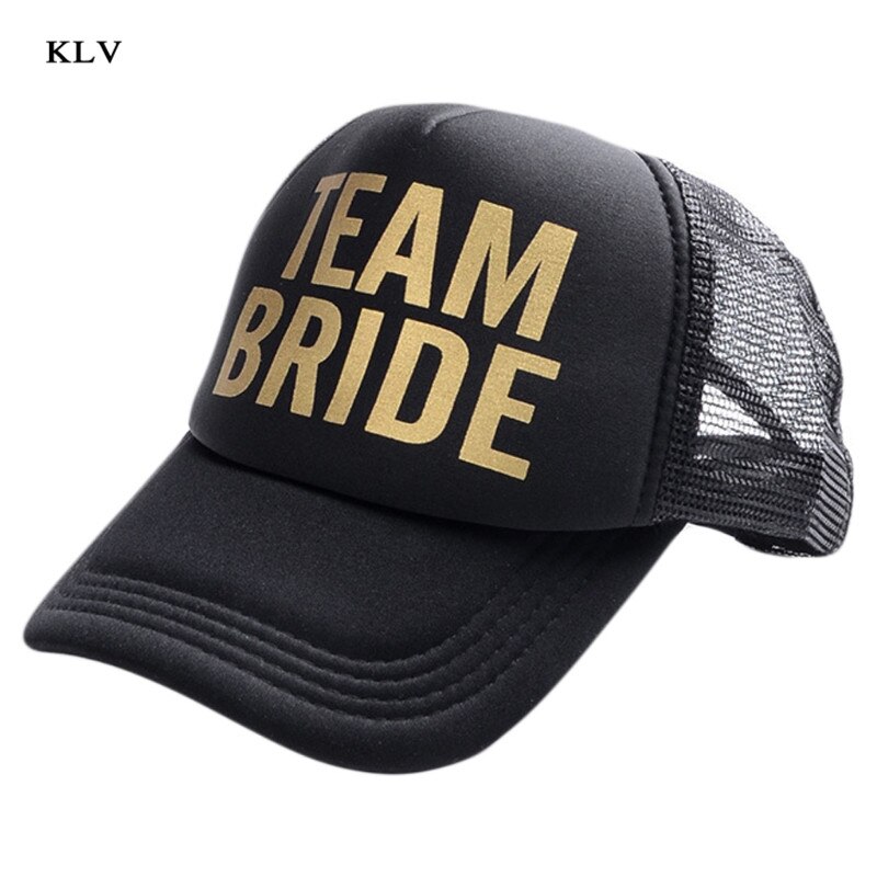Bruden stamme snapback trucker mesh hat guld bogstaver pil bryllup baseball cap: Holdbrud