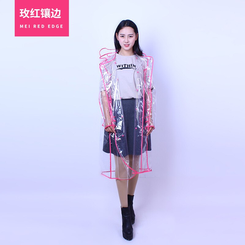 EVA Waterproof Transparent Plastic Clear Long Ladies Raincoats Women Men Rain Coat Jackets Hooded with Belt poncho: F