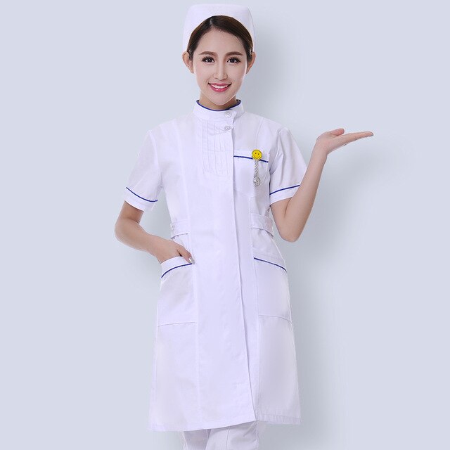 Enfermera verano ropa de trabajo de manga corta cuello redondo invierno de manga larga Hospital Médico farmacia belleza salón uniformes bata de laboratorio: White 02 / M