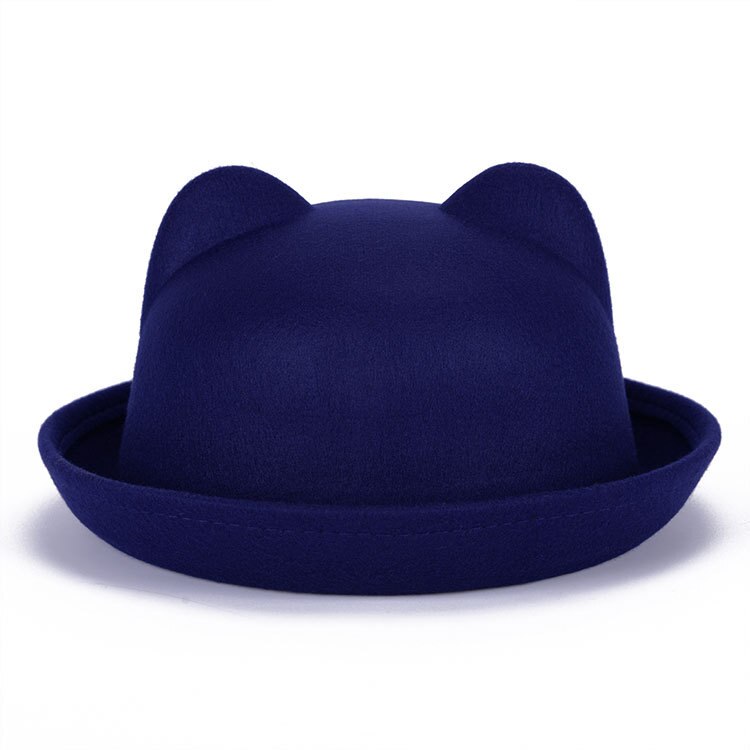 [dingdnshow] trend fedora hat unik sød voksen uld vinter og efterår floppy hat med ører kvindelig gorro til kvinder: Blå voksen