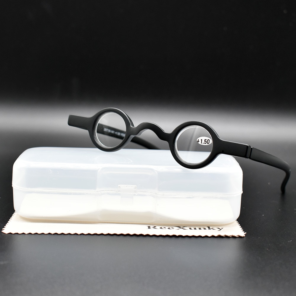 Reexunky mini runde læsebriller mænd kvinder sort rød  tr90 brillestel retro briller fokus lup lunette 1.5 2.0 2.5