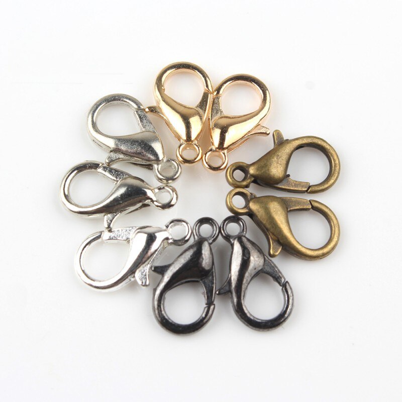 Ganchos de broche de langosta de aleación, accesorios de joyería para hacer joyería DIY, collar, pulsera, cadena de 10 12 14mm, Color dorado y plateado, 50 unids/lote: 10 mm / YELLOW