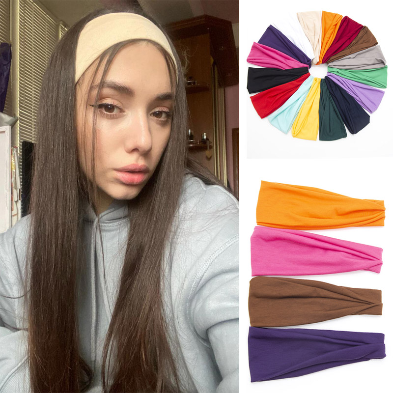 Nuevas bandas elásticas para el cabello de Color sólido para mujer, diadema de Yoga, turbante de , aro para el cabello para maquillaje, diadema anudada vintage, accesorios para el cabello
