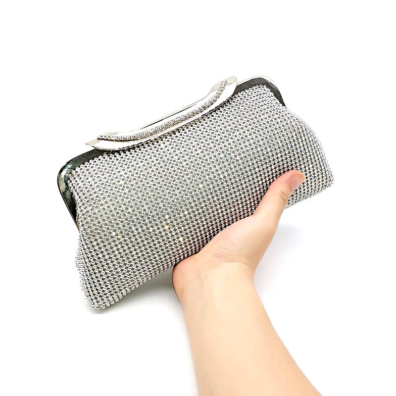 Crystal bag simple solid clutch women bridal wedding wallet purse pearl evening party bag gold/silver/black handbag