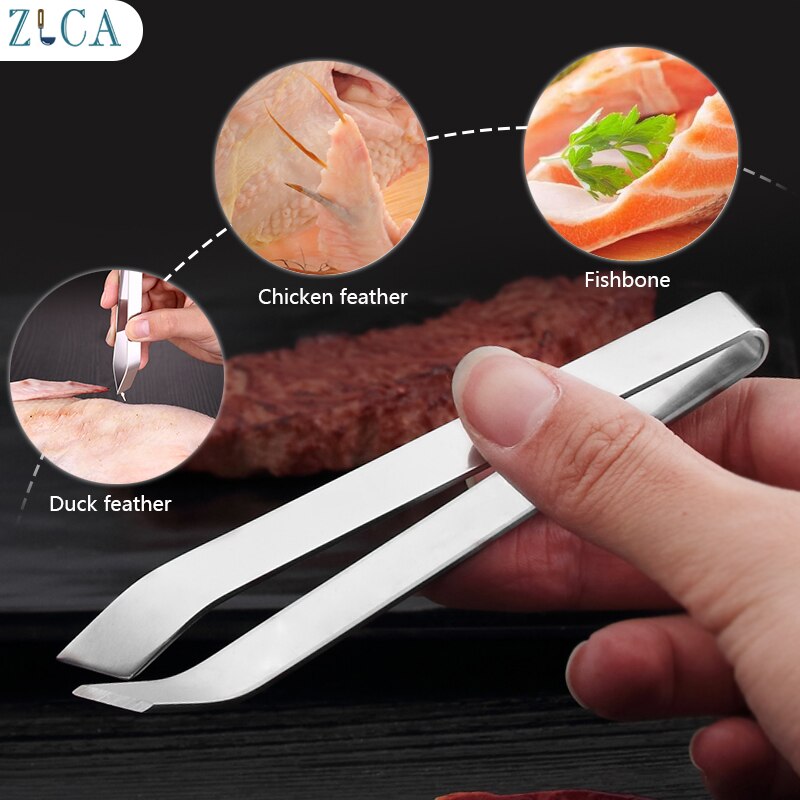 ZLCA Stainless Steel Fish Bone Tweezers Pincer Clip Puller Remover Tongs Plucking Clamp Seafood Tools Kitchen Accessories